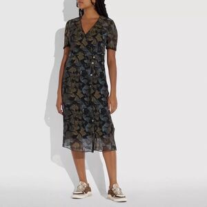 Coach Printed Long Chiffon V Neck Dress - 100% Silk - size 6